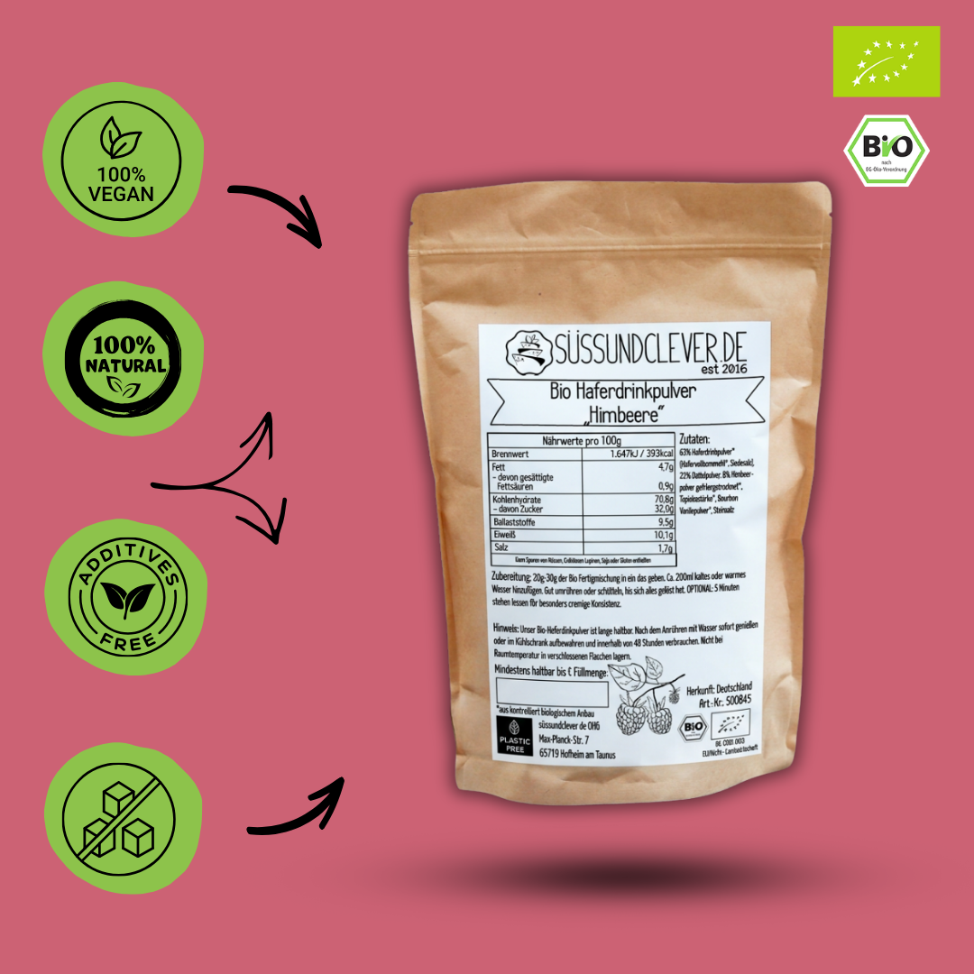 Bio Haferdrinkpulver | Himbeere mit Dattelsüße | vegan