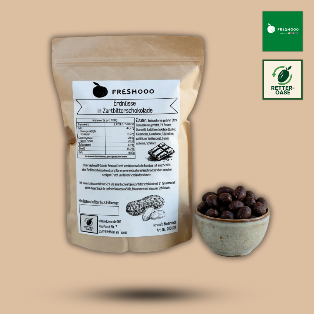 freshooo® Schoko-Erdnuss Crunch | Erdnüsse in Zartbitterschokolade
