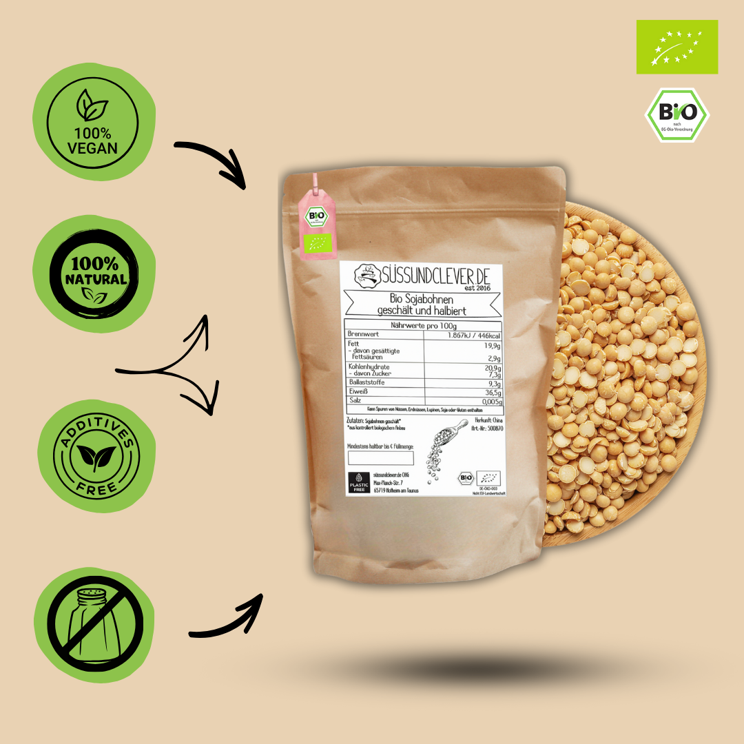 Bio Sojabohnen geschält | ideal für Tofu, Sojamilch, Currys, Bratlinge oder Pürees