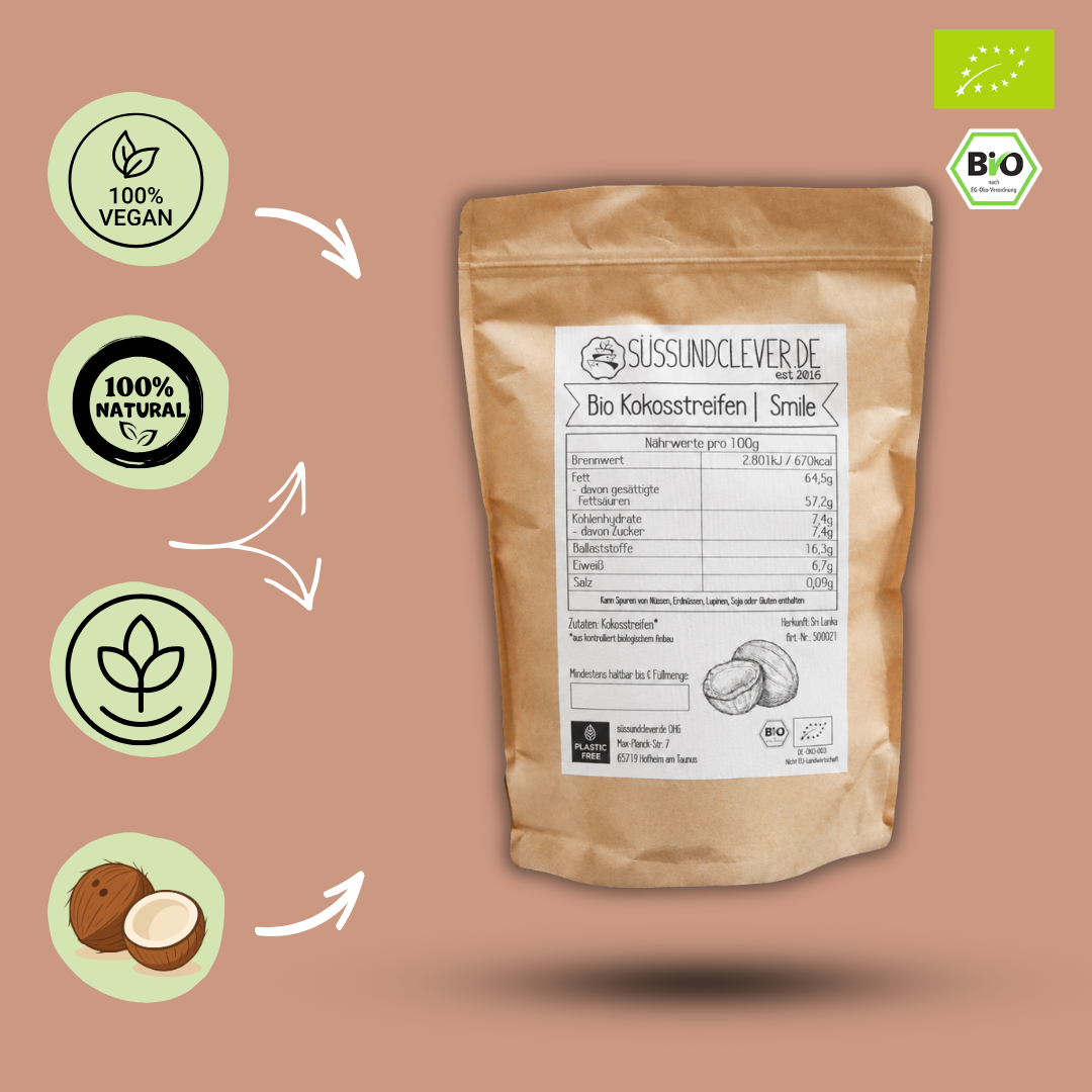 Bio Kokosstreifen | Kokoschips | Rohkost | Smile