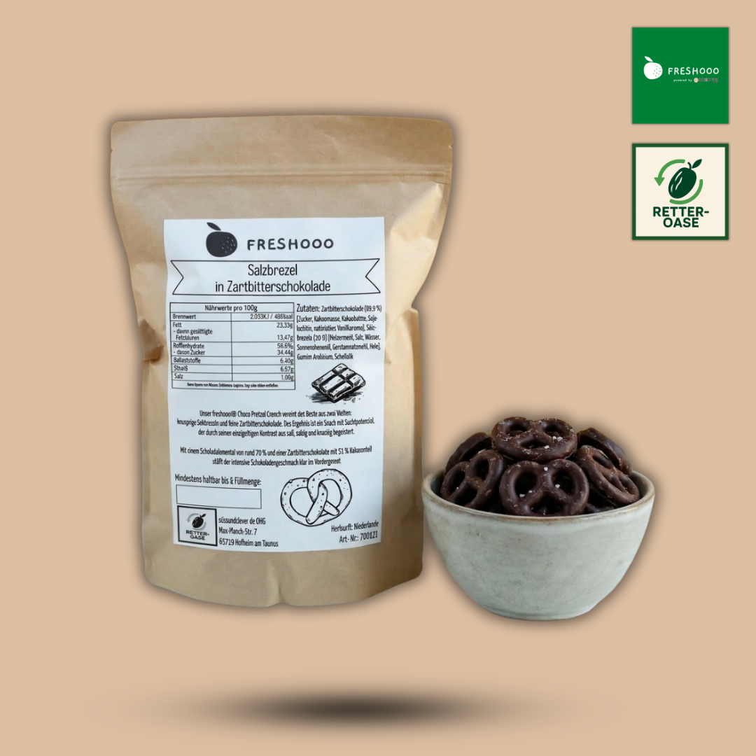 freshooo® Choco Pretzel Crunch | Salzbrezeln in Zartbitterschokolade