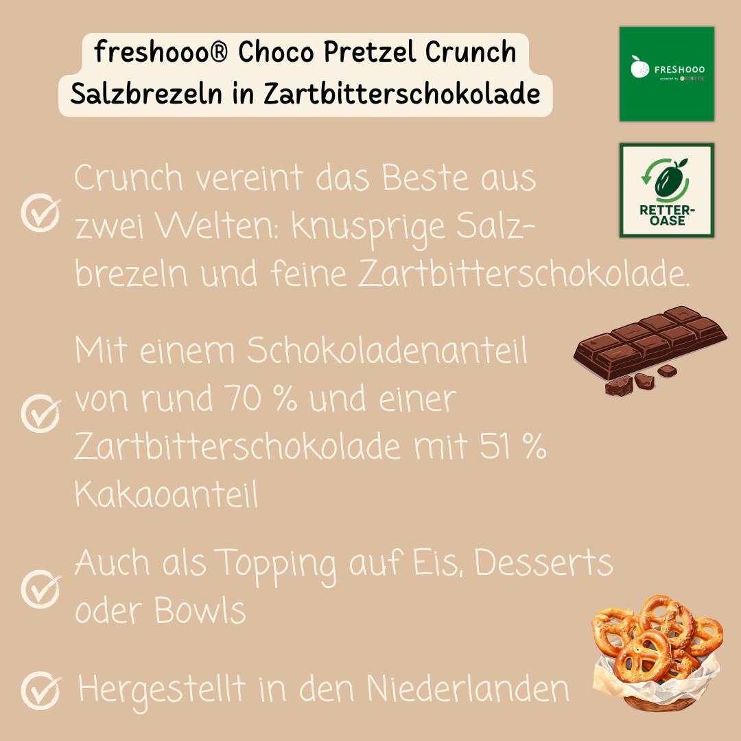 freshooo® Choco Pretzel Crunch | Salzbrezeln in Zartbitterschokolade