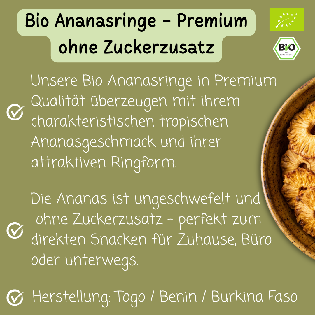 Bio Ananasringe | Premium Qualität | ungeschwefelt & ohne Zuckerzusatz