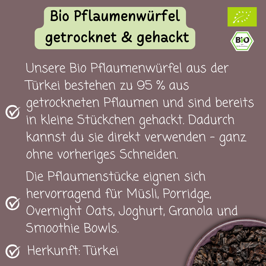 Bio Pflaumenwürfel | getrocknet & gehackt