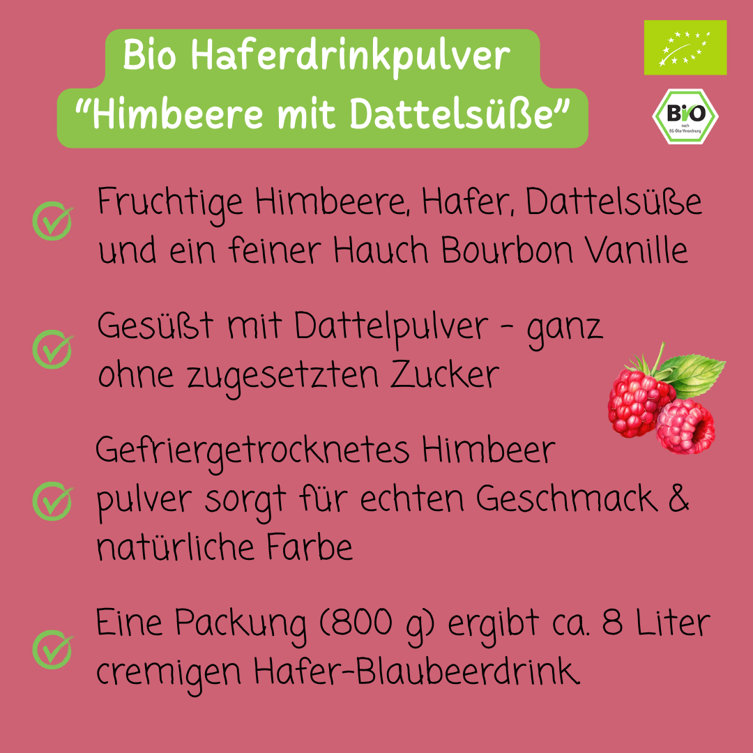 Bio Haferdrinkpulver | Himbeere mit Dattelsüße | vegan