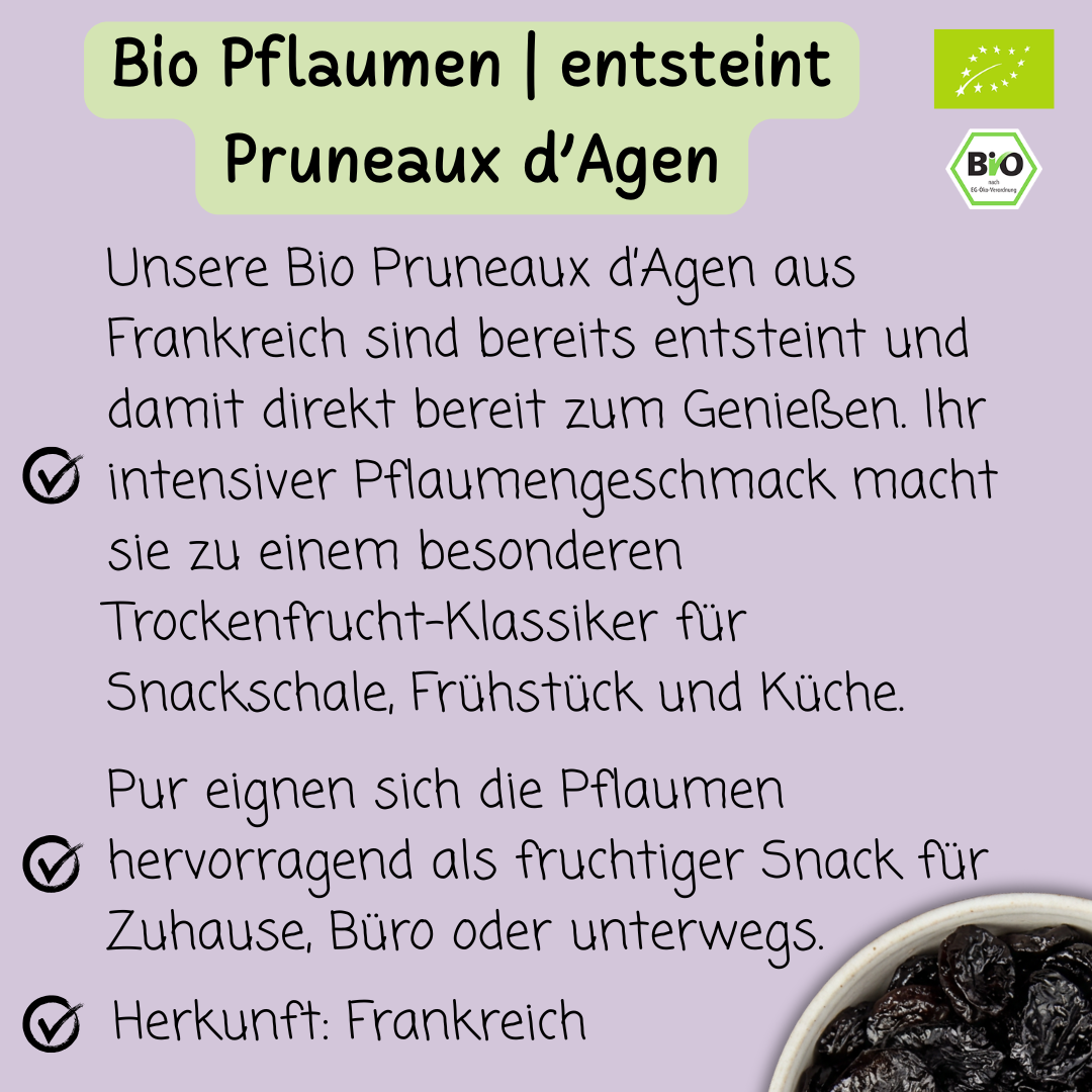 Bio Pflaumen | entsteint | Pruneaux d’Agen | Premium Qualität | Frankreich