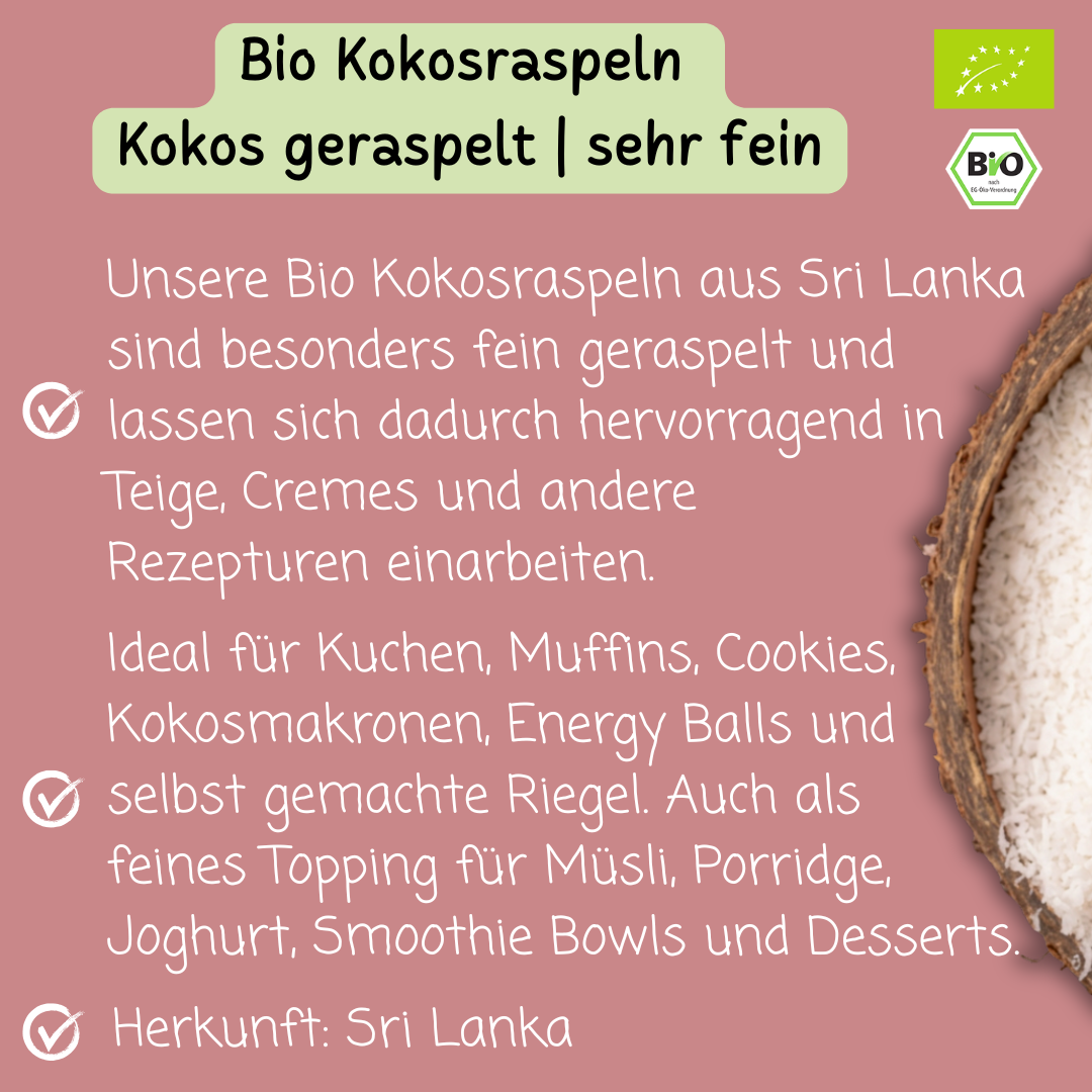 Bio Kokosraspeln | Kokos geraspelt | sehr fein