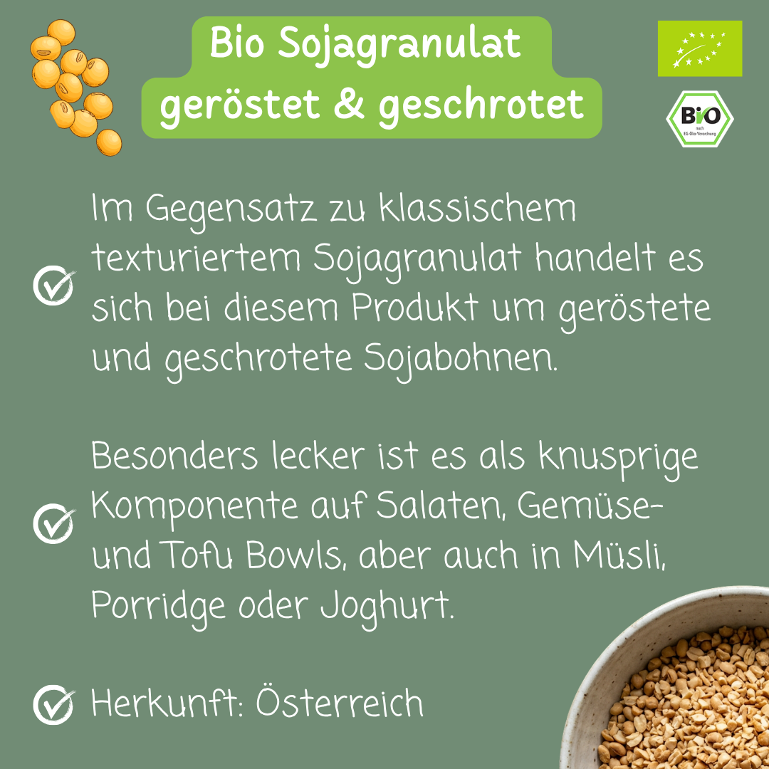 Bio Sojagranulat | Sojabohnen geröstet & geschrotet