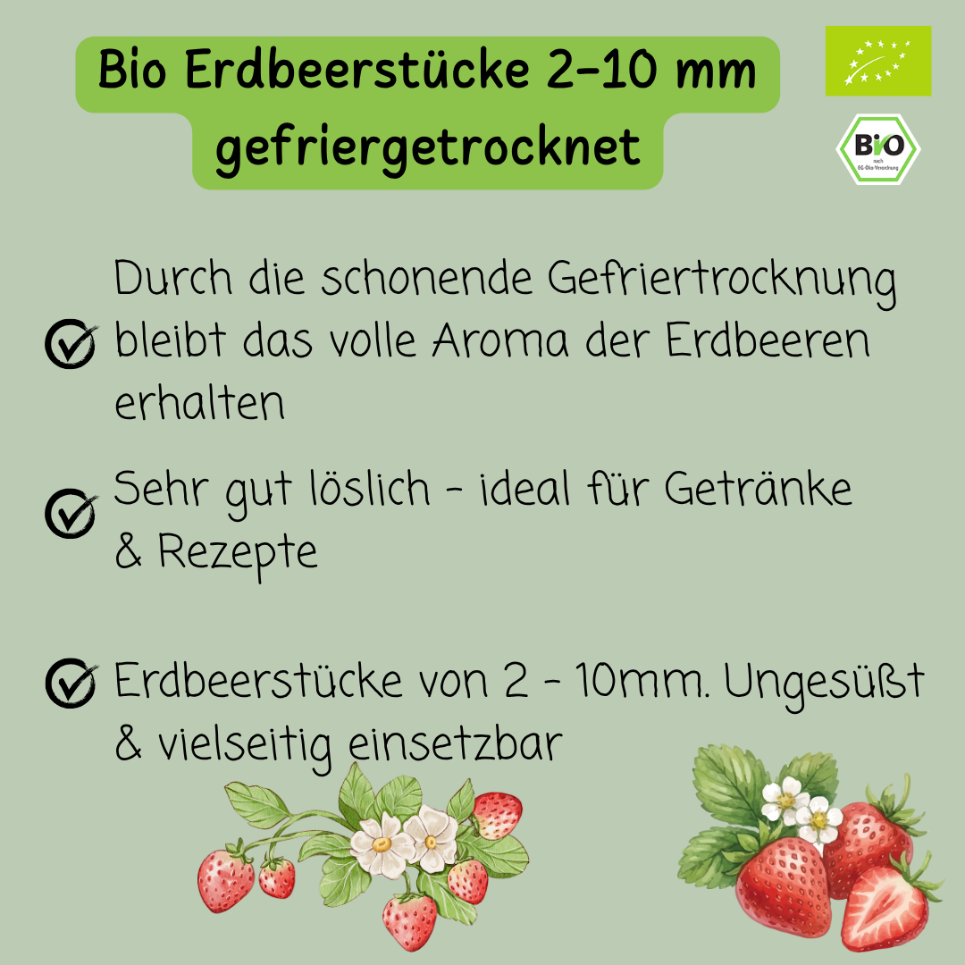 Bio Erdbeeren | Erdbeerstücke 2-10 mm | gefriergetrocknet