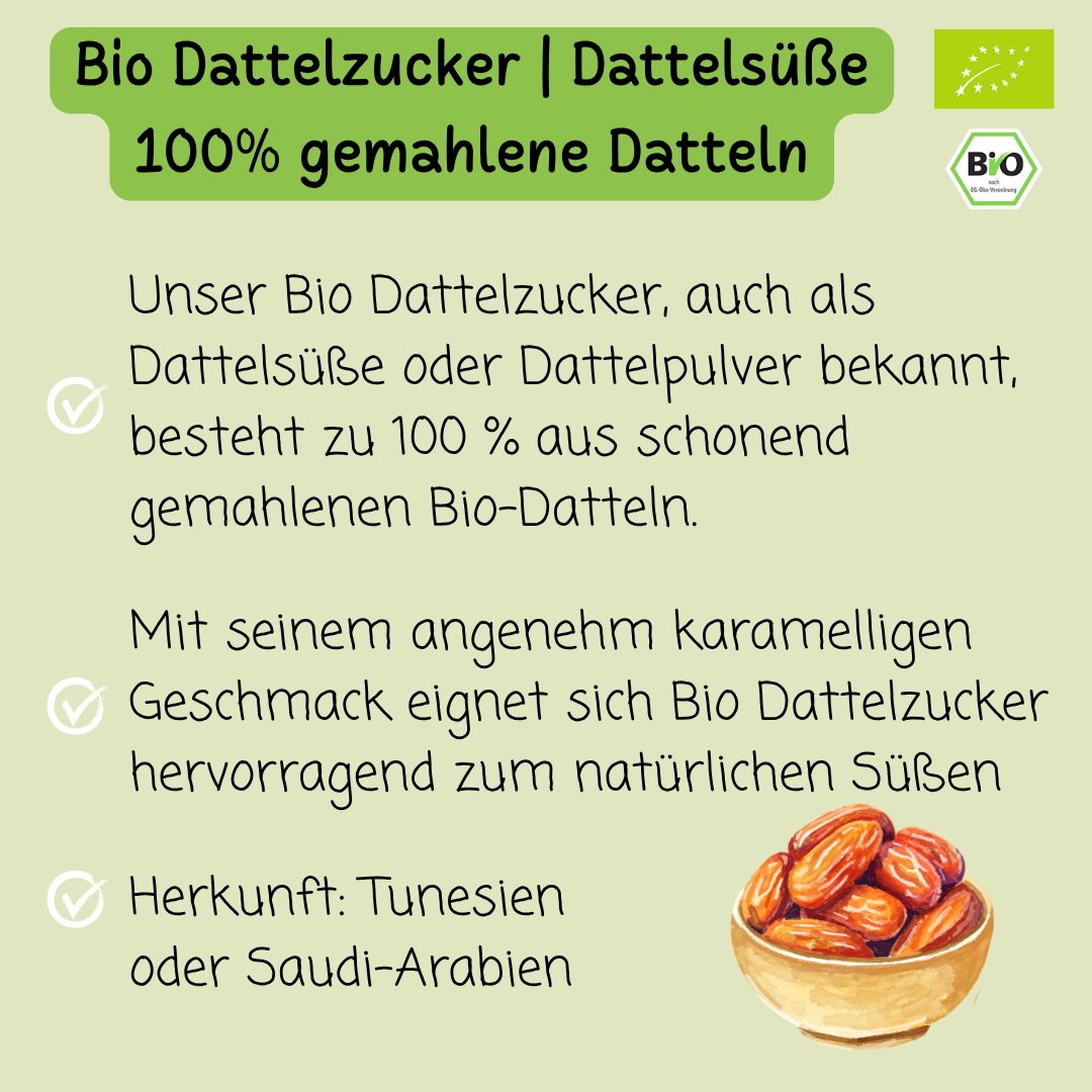 Bio Dattelzucker | Dattelsüße | Dattelpulver | 100% gemahlene Datteln