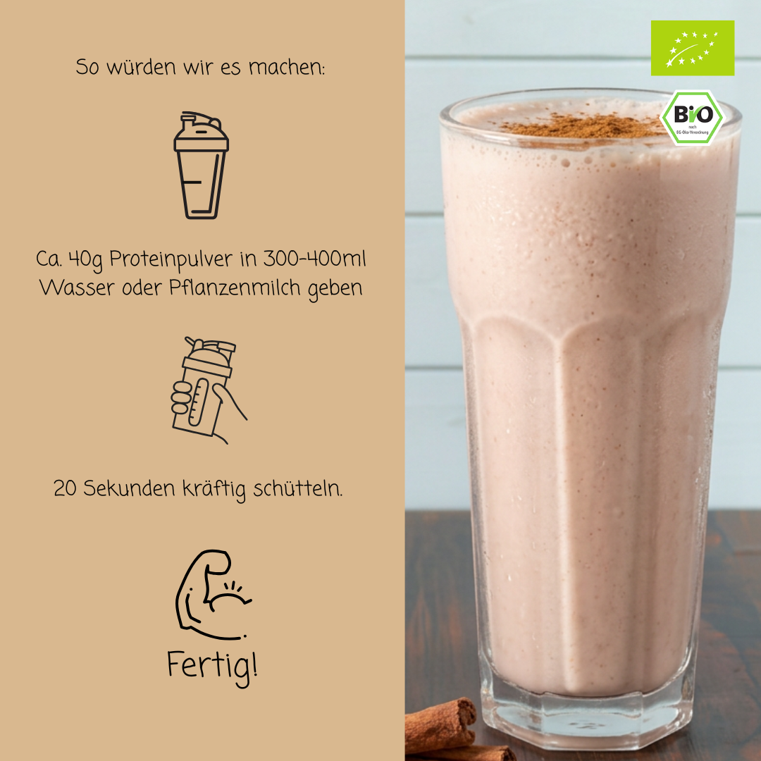 Bio Proteinpulver | "Apfel-Zimt-Kick" | Vegan & 56% Protein | mit Dattelsüße