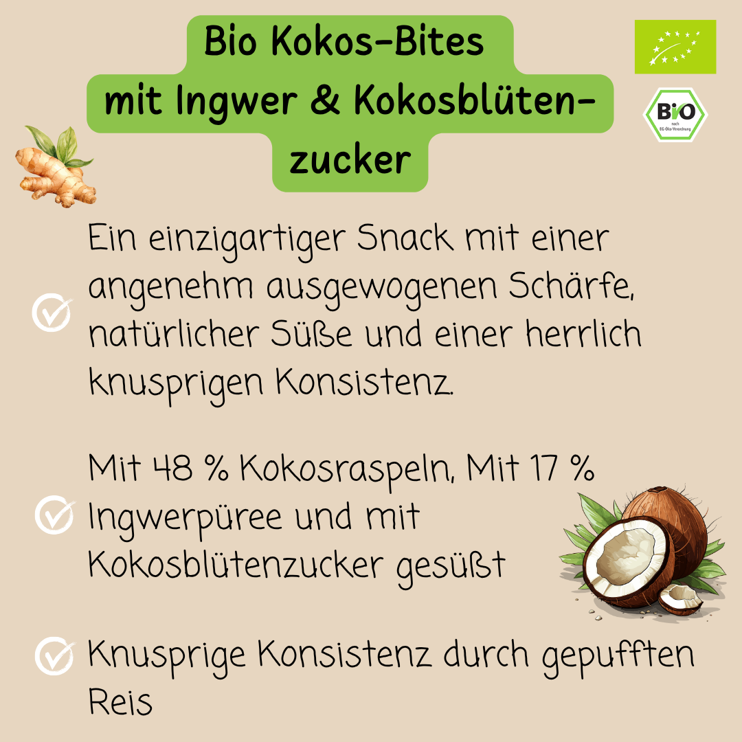 Bio Kokos-Bites | mit Ingwer & Kokosblütenzucker | angenehm scharf