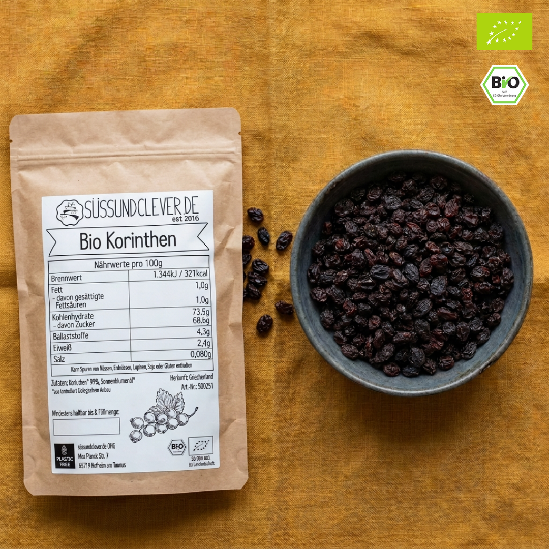 Bio Korinthen | kleine dunkle Weinbeeren | fruchtig-aromatisch | aus Griechenland