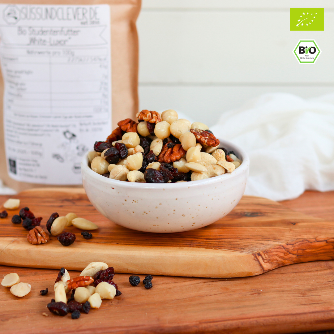 Bio Studentenfutter | "White-Luxor" | mit Macadamia, Cashews & Cranberries