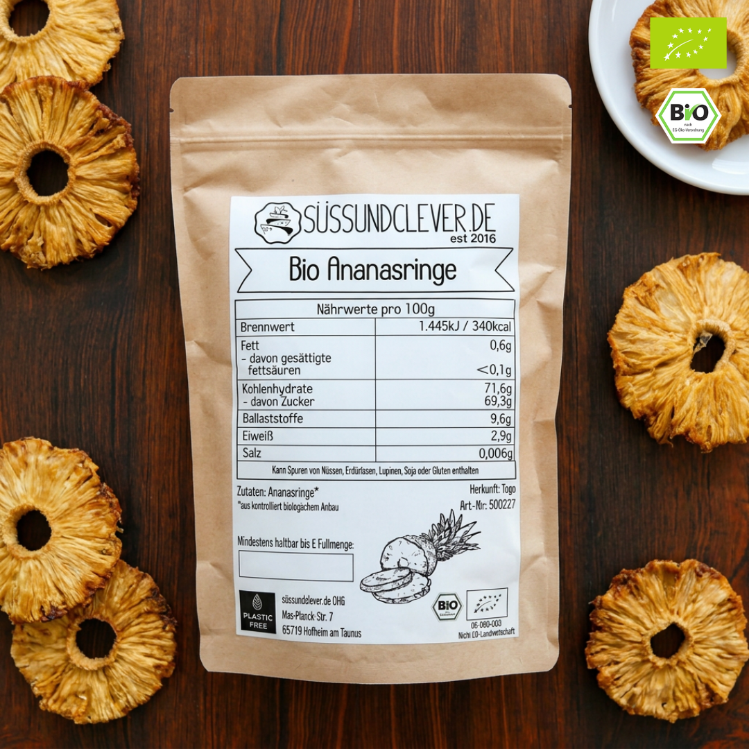 Bio Ananasringe | Premium Qualität | ungeschwefelt & ohne Zuckerzusatz