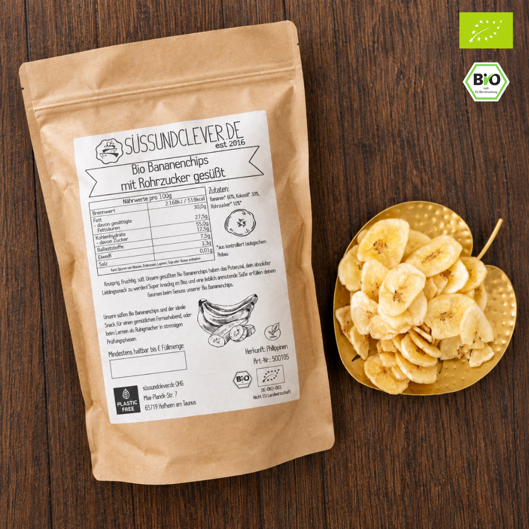 Bio Bananenchips | mit Rohrzucker gesüßt | knusprig & aromatisch