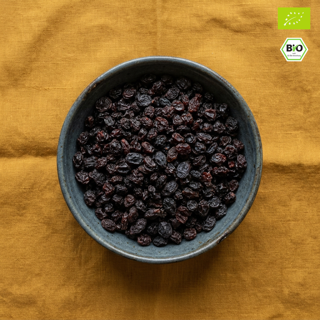 Bio Korinthen | kleine dunkle Weinbeeren | fruchtig-aromatisch | aus Griechenland