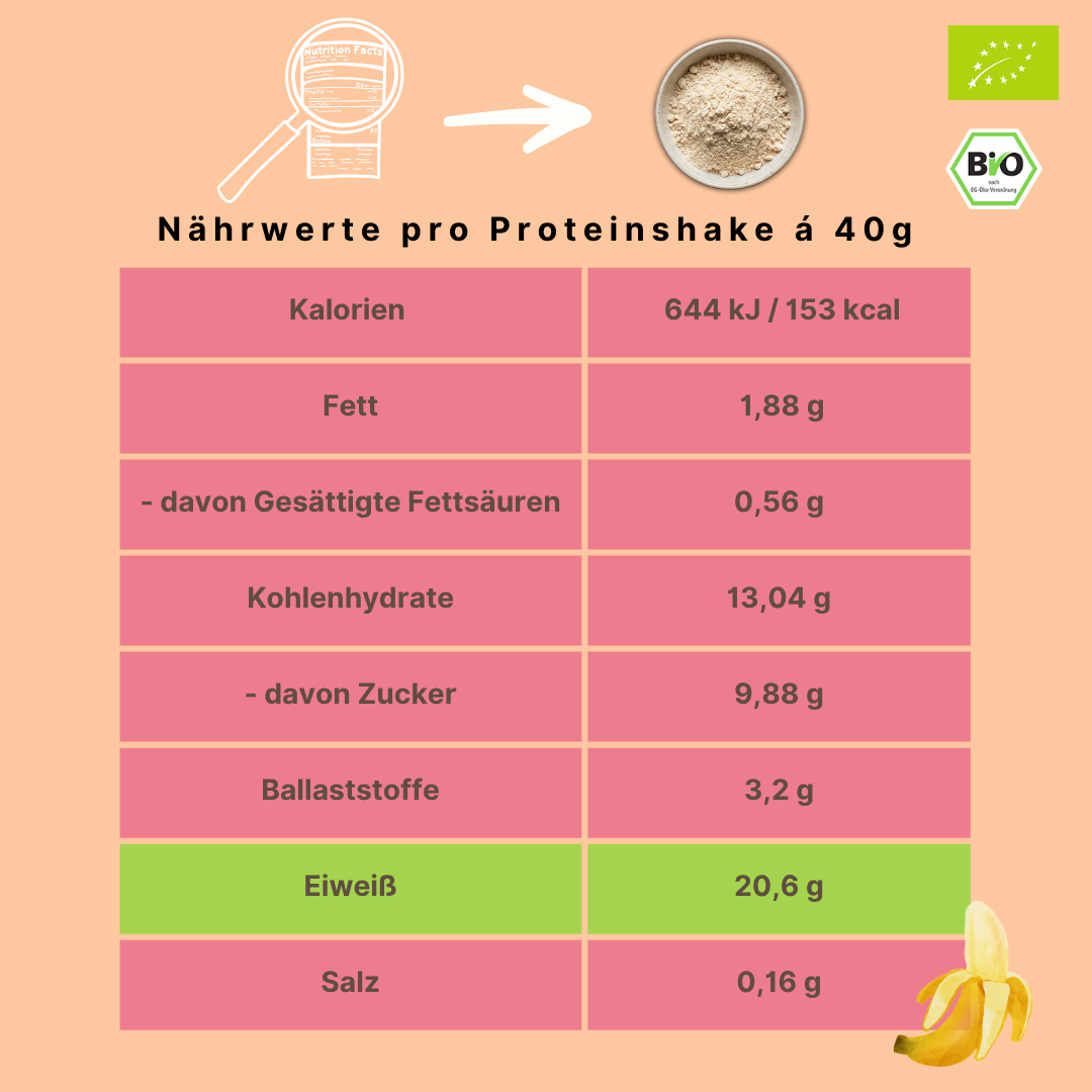 Bio Proteinpulver | "Banana-Punch" | Vegan & 52% Protein | mit Dattelsüße