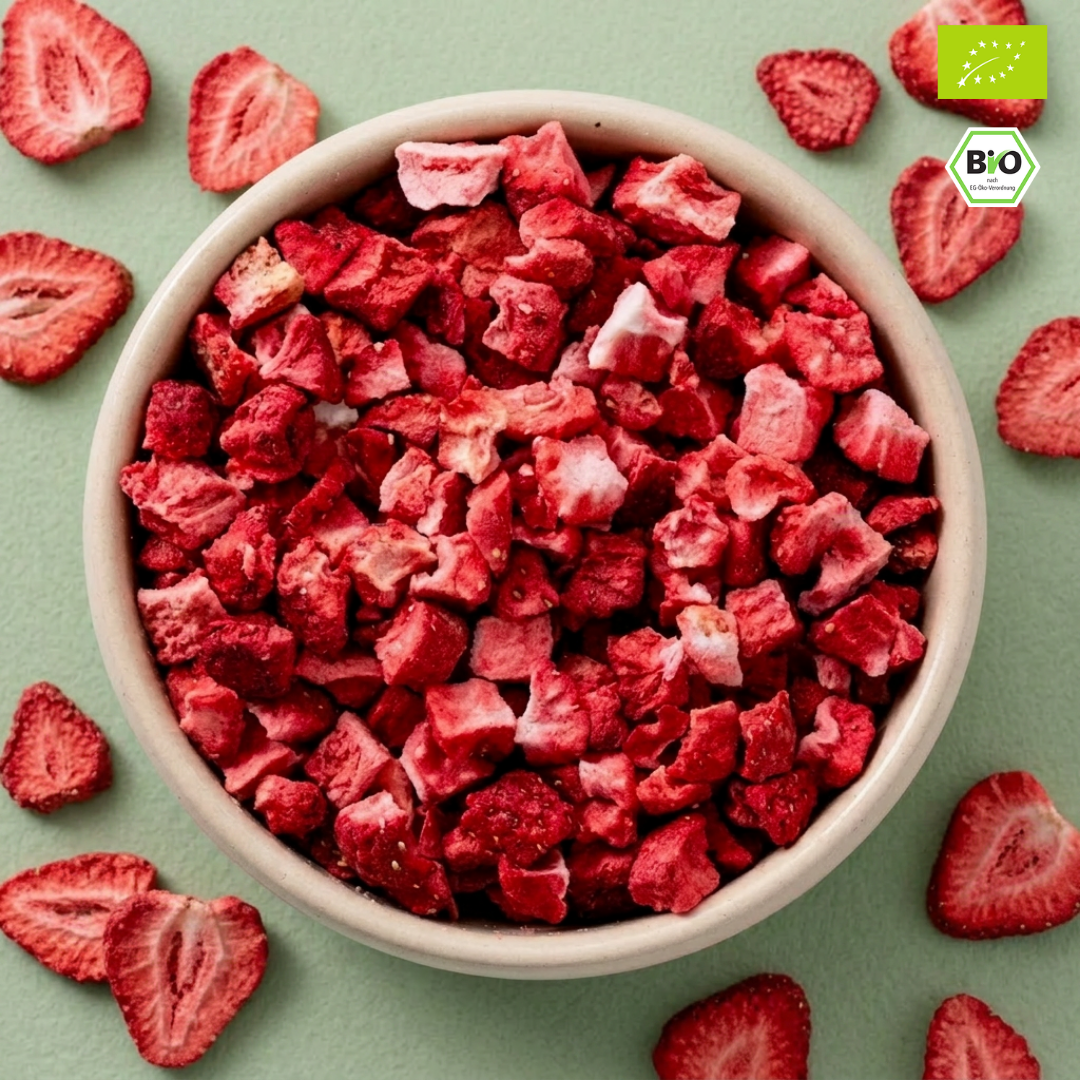 Bio Erdbeeren | Erdbeerstücke 2-10 mm | gefriergetrocknet