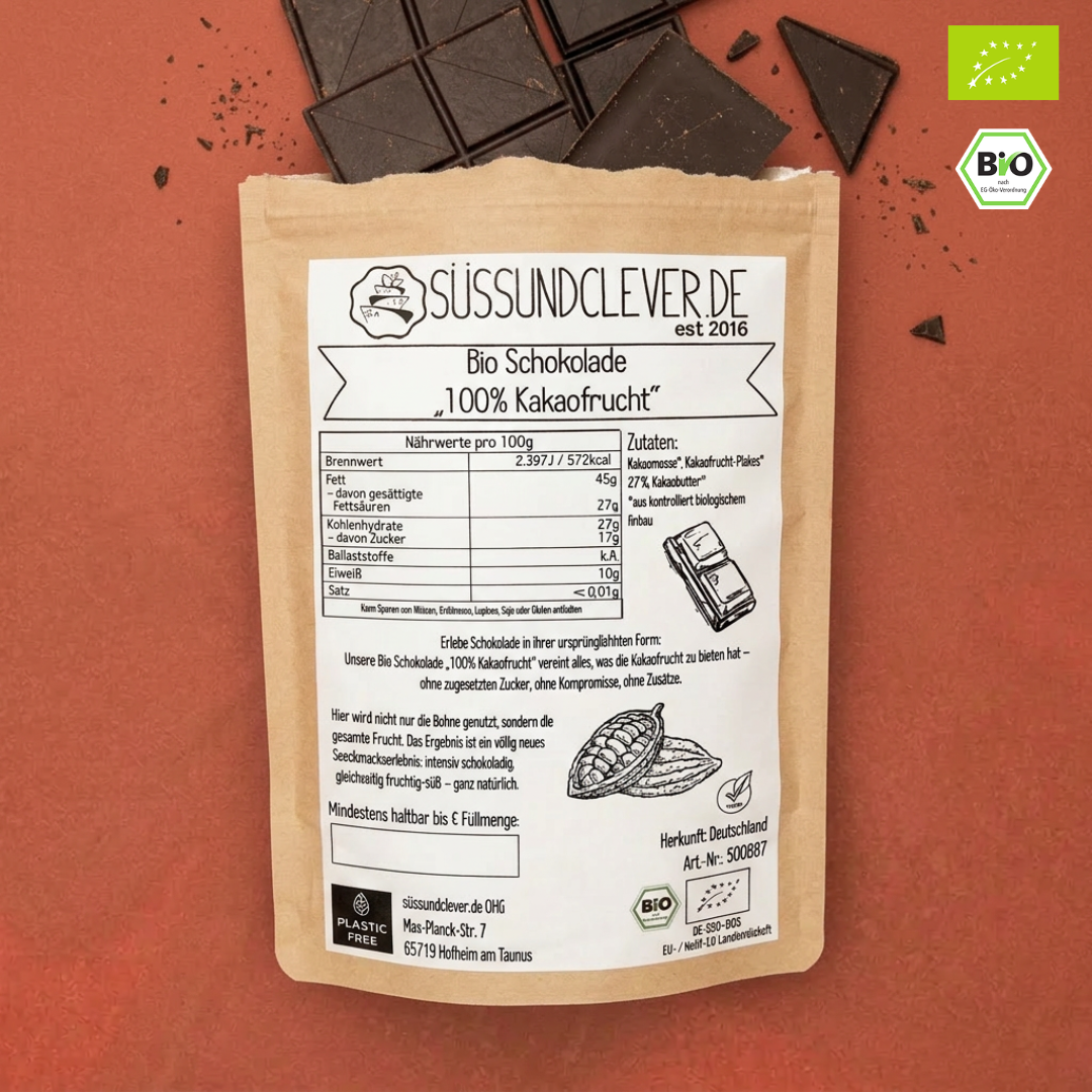 Bio Schokolade | "100% Kakaofrucht" | ohne Zuckerzusatz | vegan