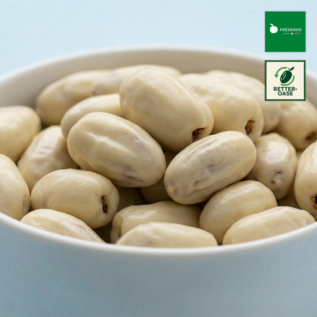 freshooo® Schokodatteln | Deglet Nour Datteln in weißer Schokolade