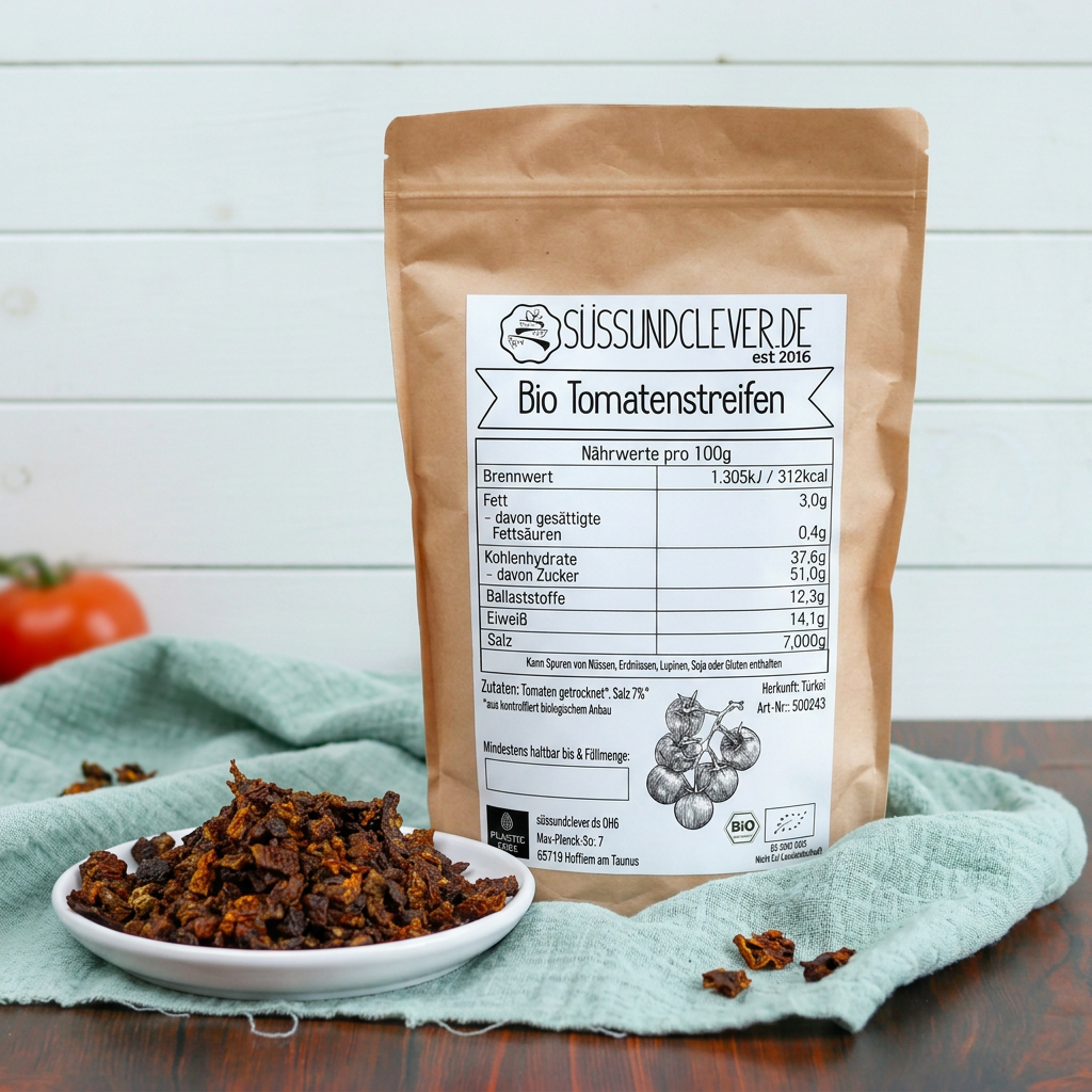 Bio Tomatenstreifen & Tomatenwürfel | getrocknet | mit 7 % Meersalz