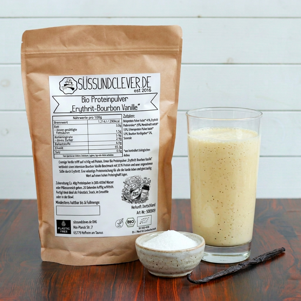 Bio Proteinpulver | "Erythrit-Bourbon Vanille" | Vegan & 55% Protein