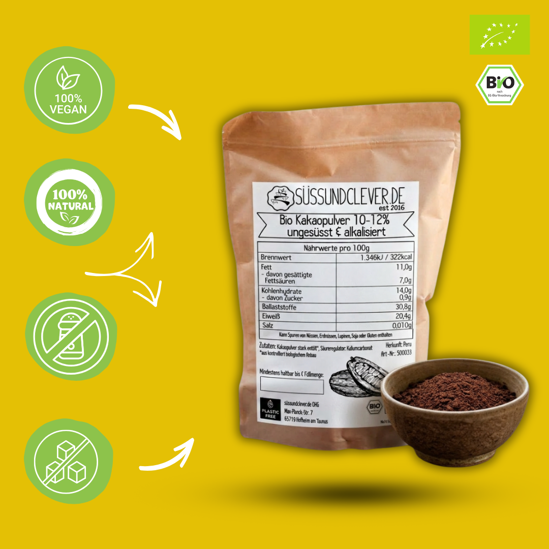 Bio Kakaopulver | ungesüsst & alkalisiert | stark entölt | 10-12%