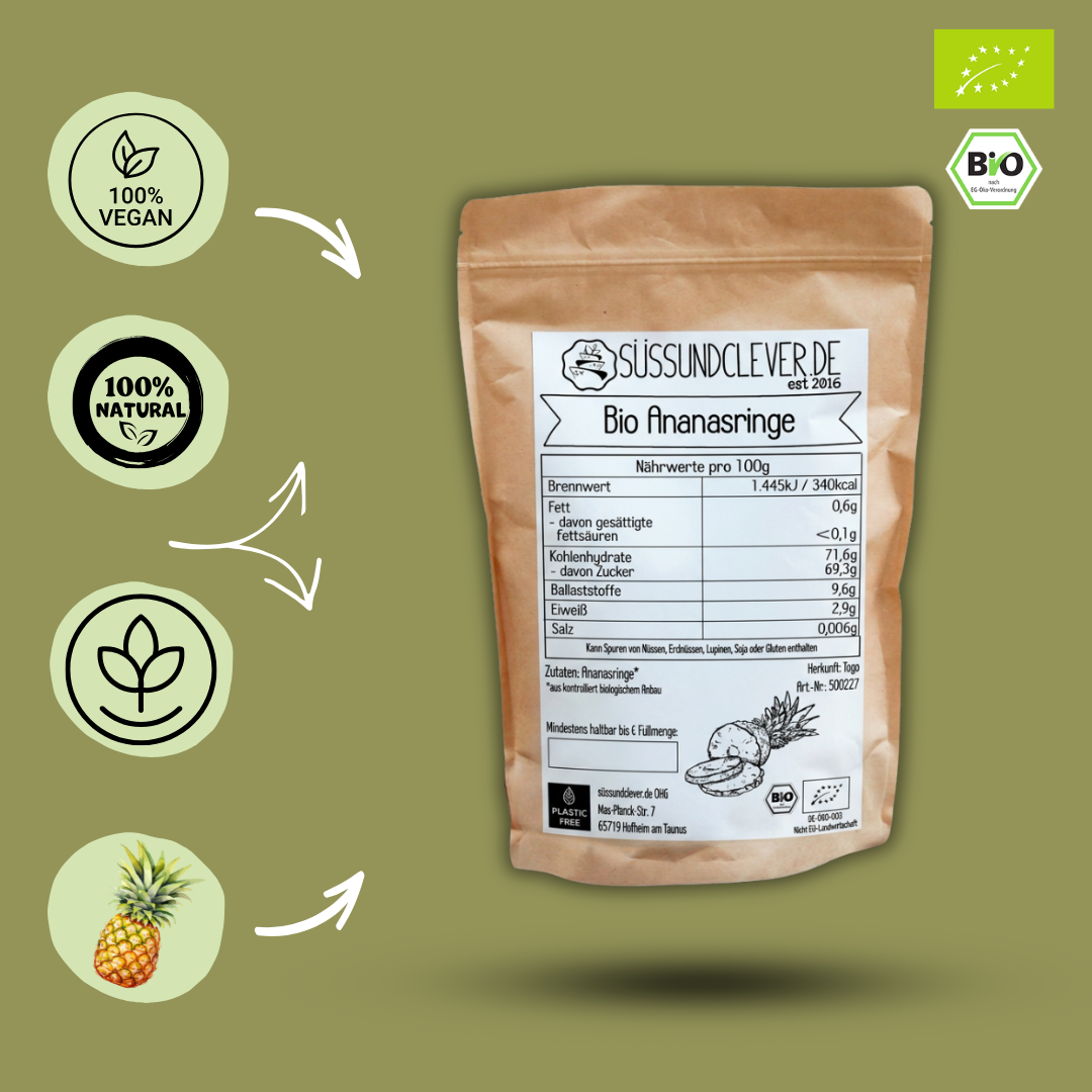 Bio Ananasringe | Premium Qualität | ungeschwefelt & ohne Zuckerzusatz