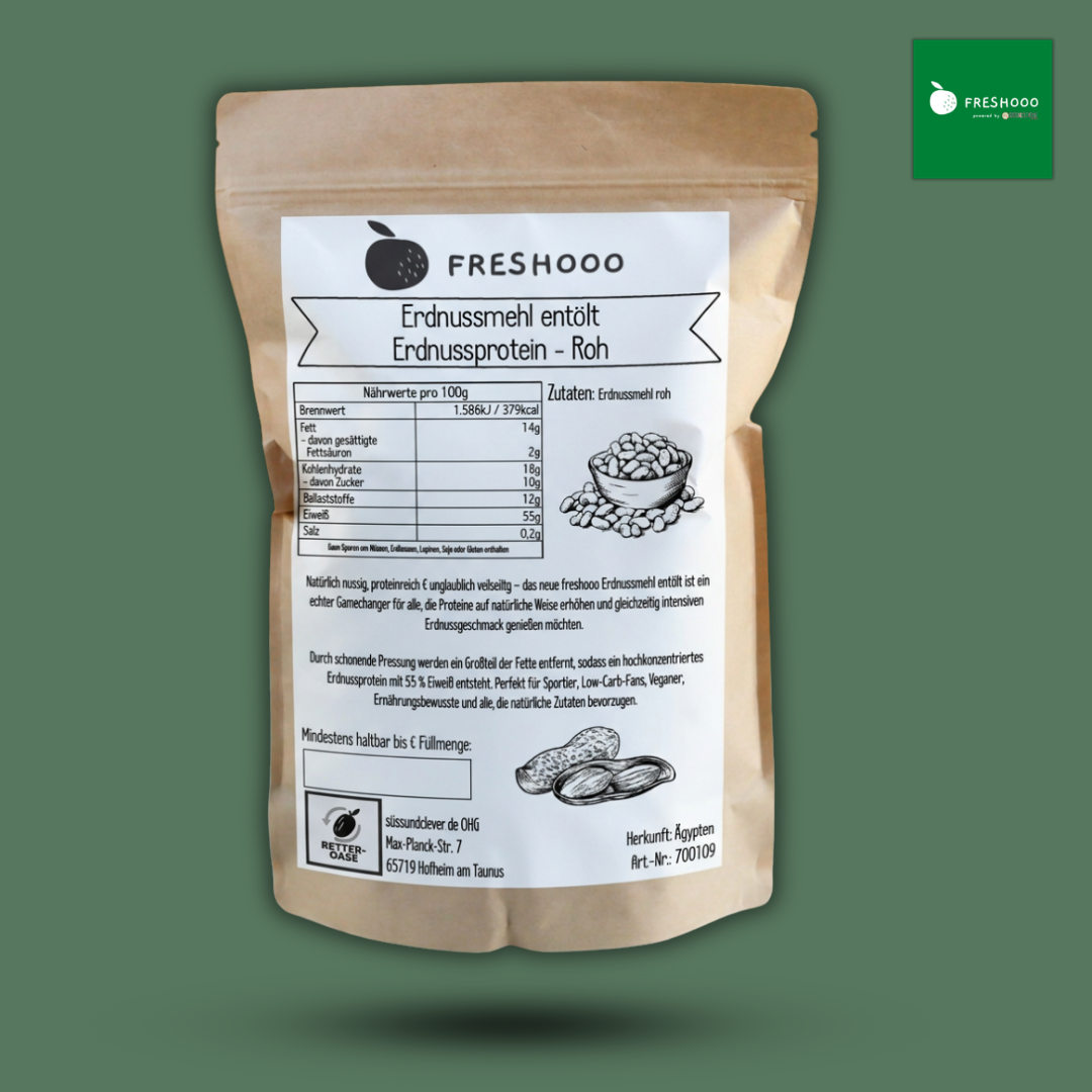 freshooo® Erdnussmehl entölt | Erdnussprotein - Roh | 55g Protein