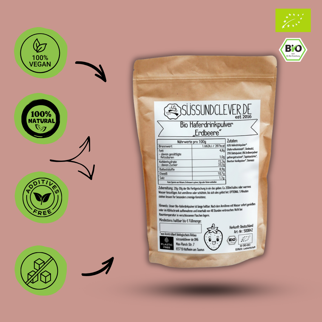 Bio Haferdrinkpulver | Erdbeere mit Dattelsüße | vegan