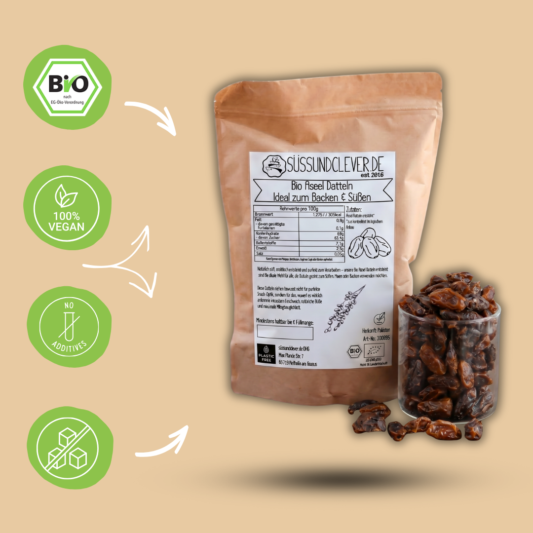 Bio Aseel Datteln | entsteint | Ideal zum Backen & Süßen | Verarbeiterqualität