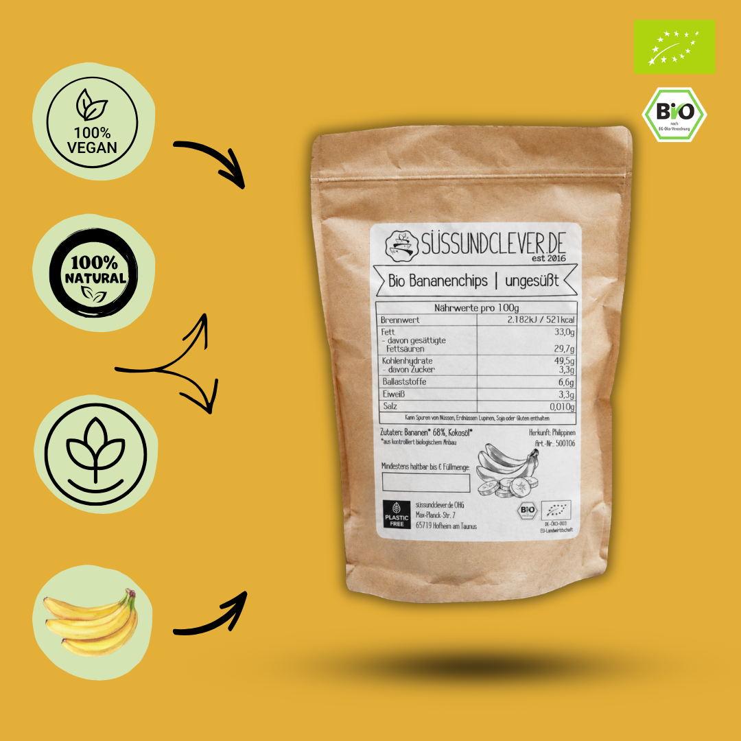 Bio Bananenchips | ungesüßt | mit Kokosöl | knusprig & aromatisch