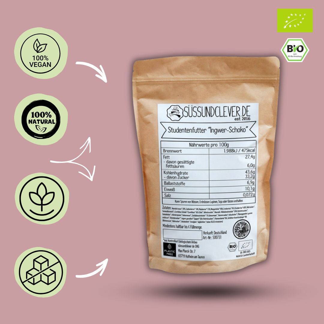 Bio Studentenfutter „Ingwer-Schoko“ | Nuss- & Fruchtmix mit Zartbitterschokolade
