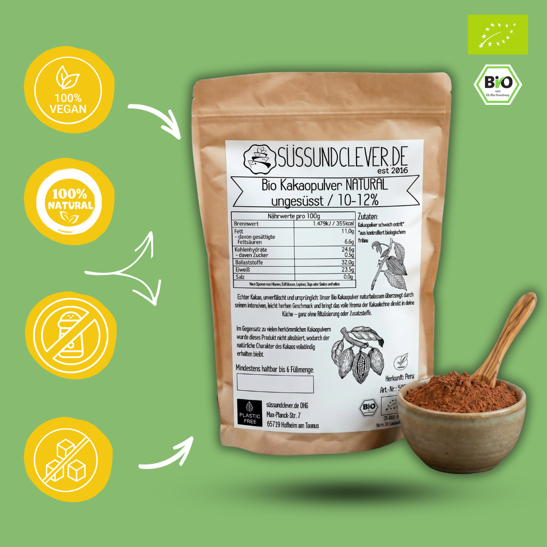 Bio Kakaopulver | NATURAL | ungesüsst & ohne Alkalisierung | 10-12%