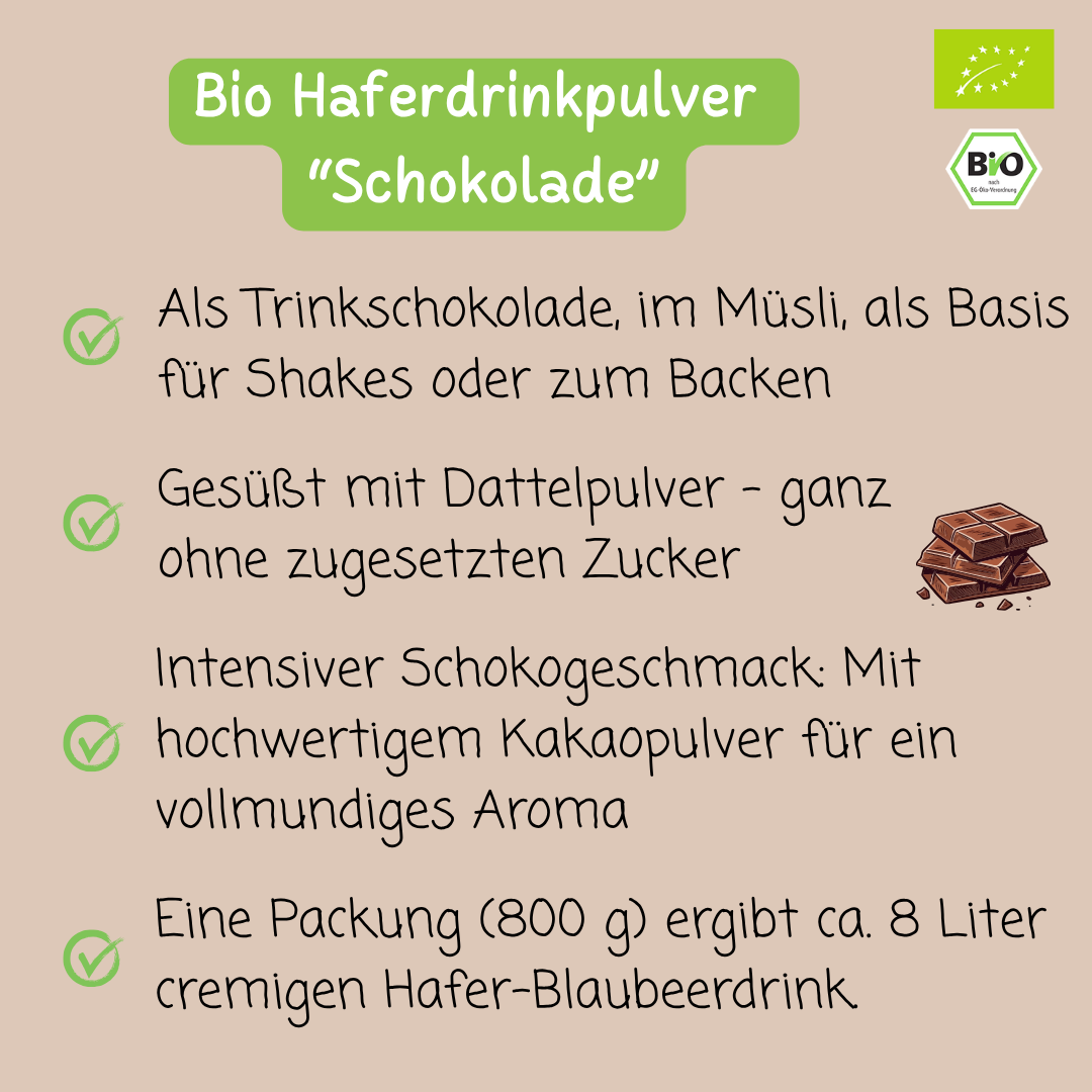 Bio Haferdrinkpulver | Schokolade mit Dattelsüße | vegan