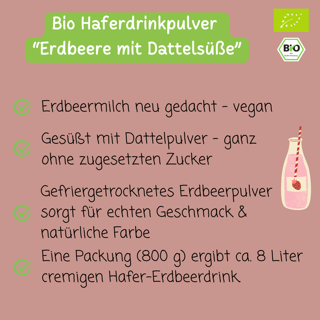 Bio Haferdrinkpulver | Erdbeere mit Dattelsüße | vegan