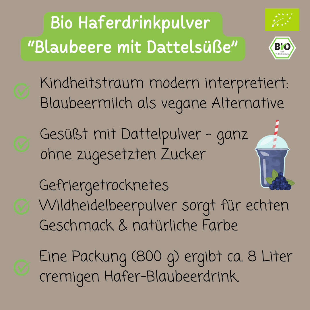 Bio Haferdrinkpulver | Blaubeere mit Dattelsüße | vegan