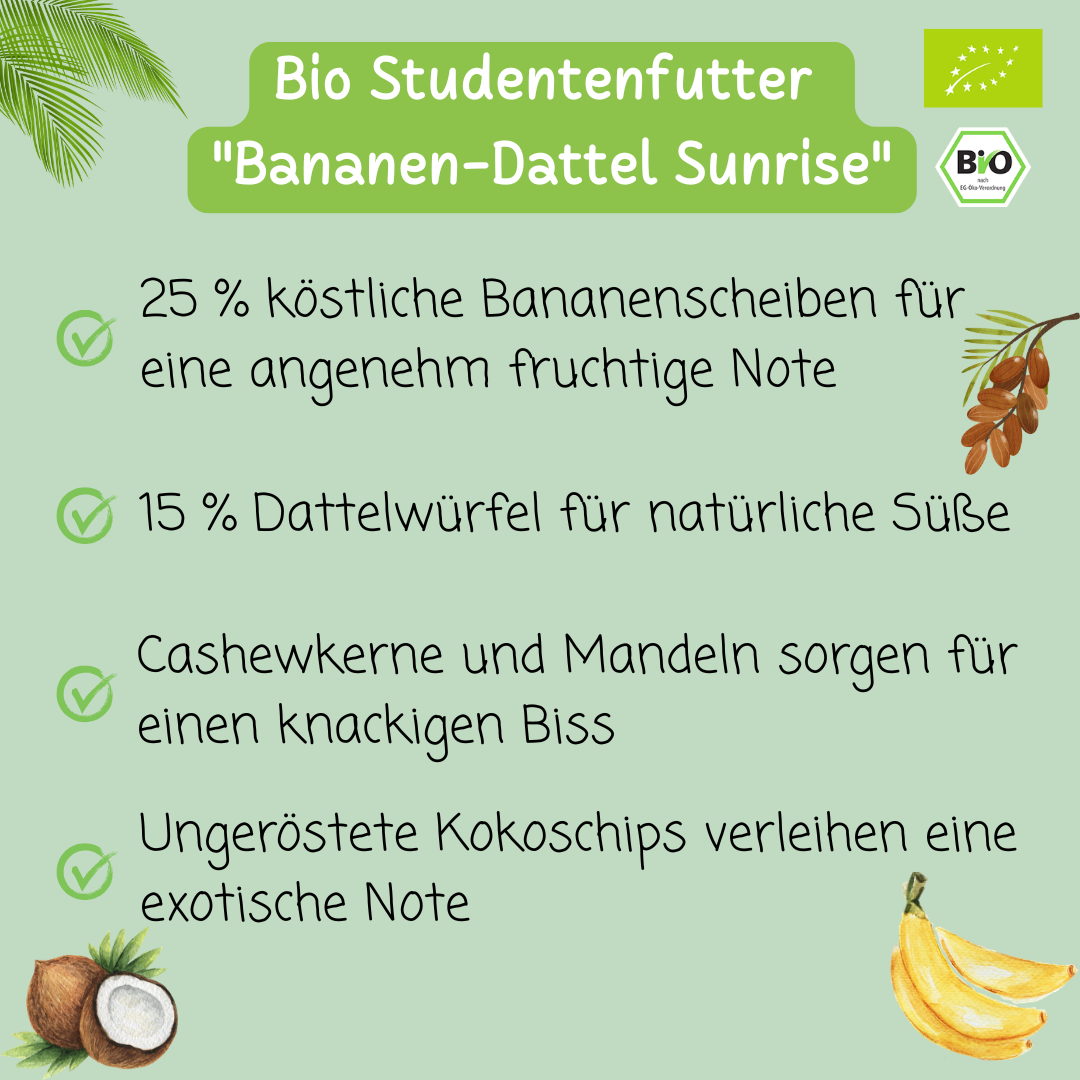 Bio Studentenfutter | "Bananen-Dattel-Sunrise" | mit köstlichen Bananenscheiben & Datteln