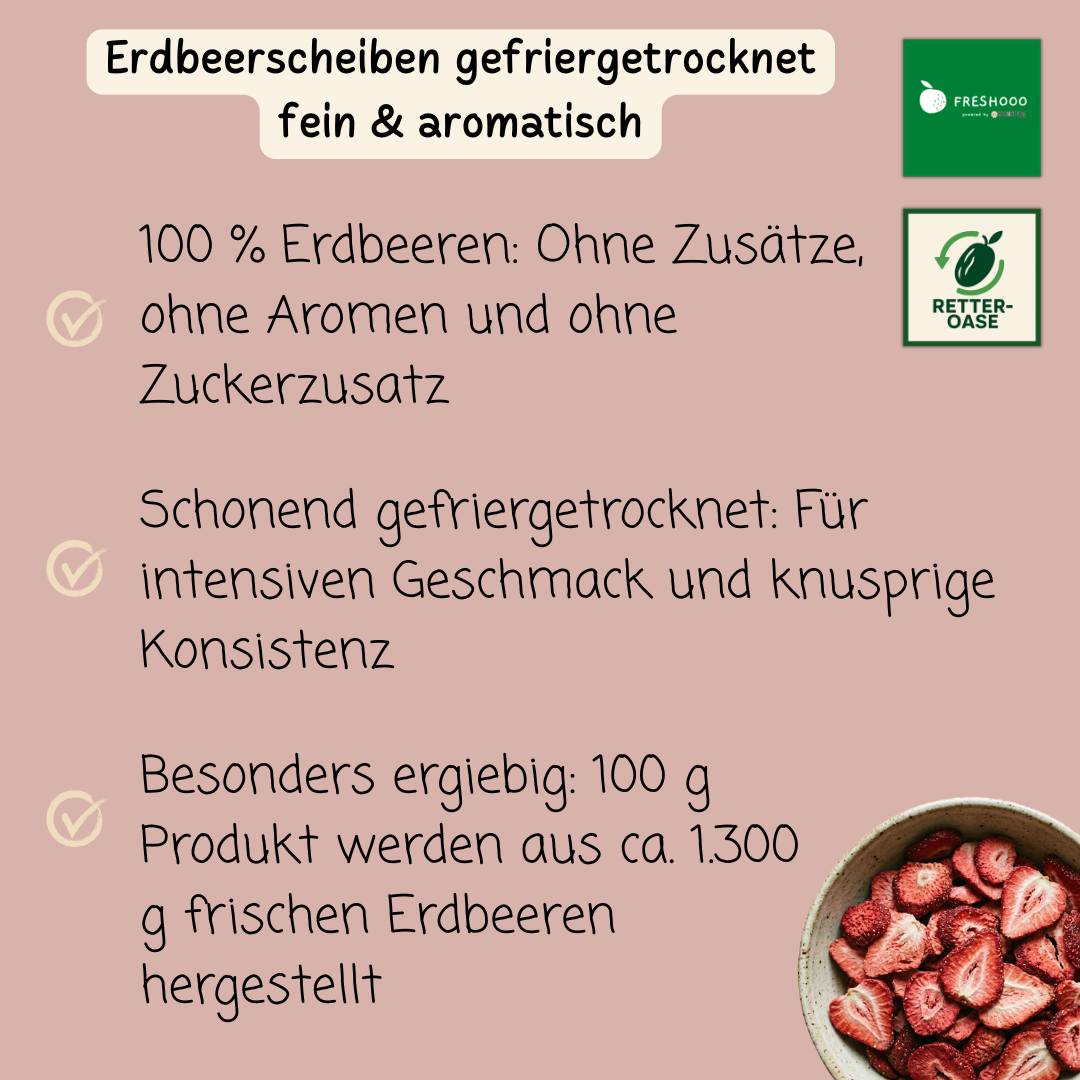 freshooo® Erdbeerscheiben gefriergetrocknet | fein & aromatisch | 100% Erdbeeren