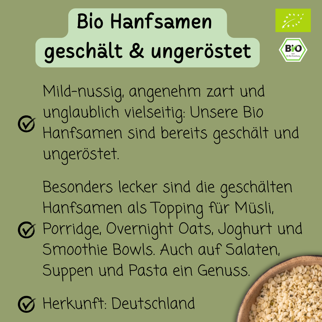 Bio Hanfsamen geschält & ungeröstet | aus Deutschland