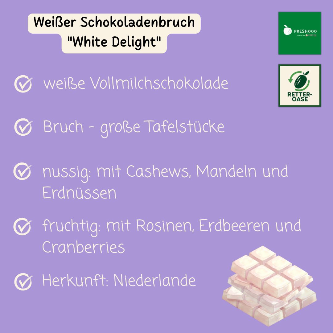 freshooo® WEIßER Schokoladenbruch | "White Delight" | mit Nuss-Frucht Crunch