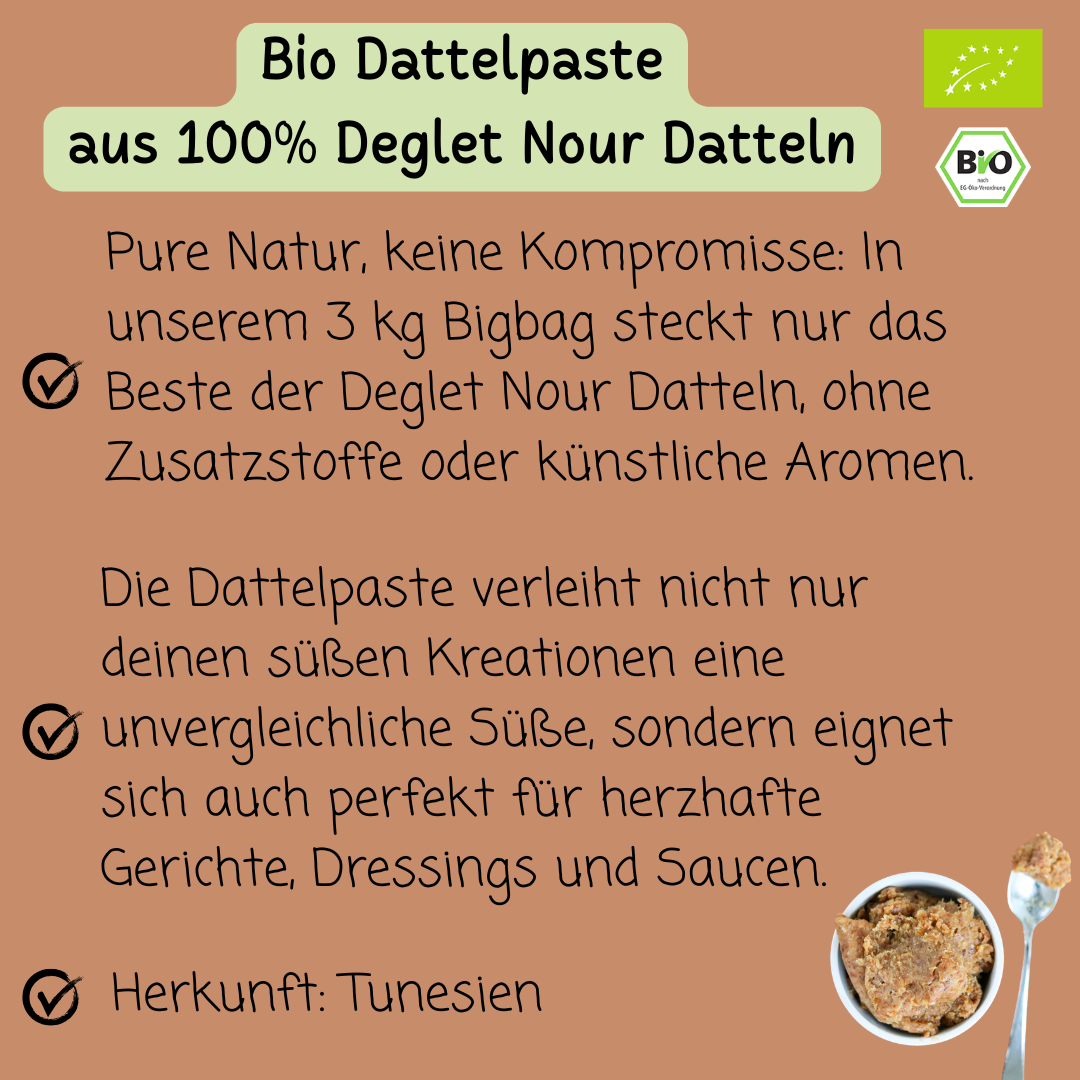 Bio Dattelpaste | 3 kg Big-Bag | aus 100% Deglet Nour Datteln
