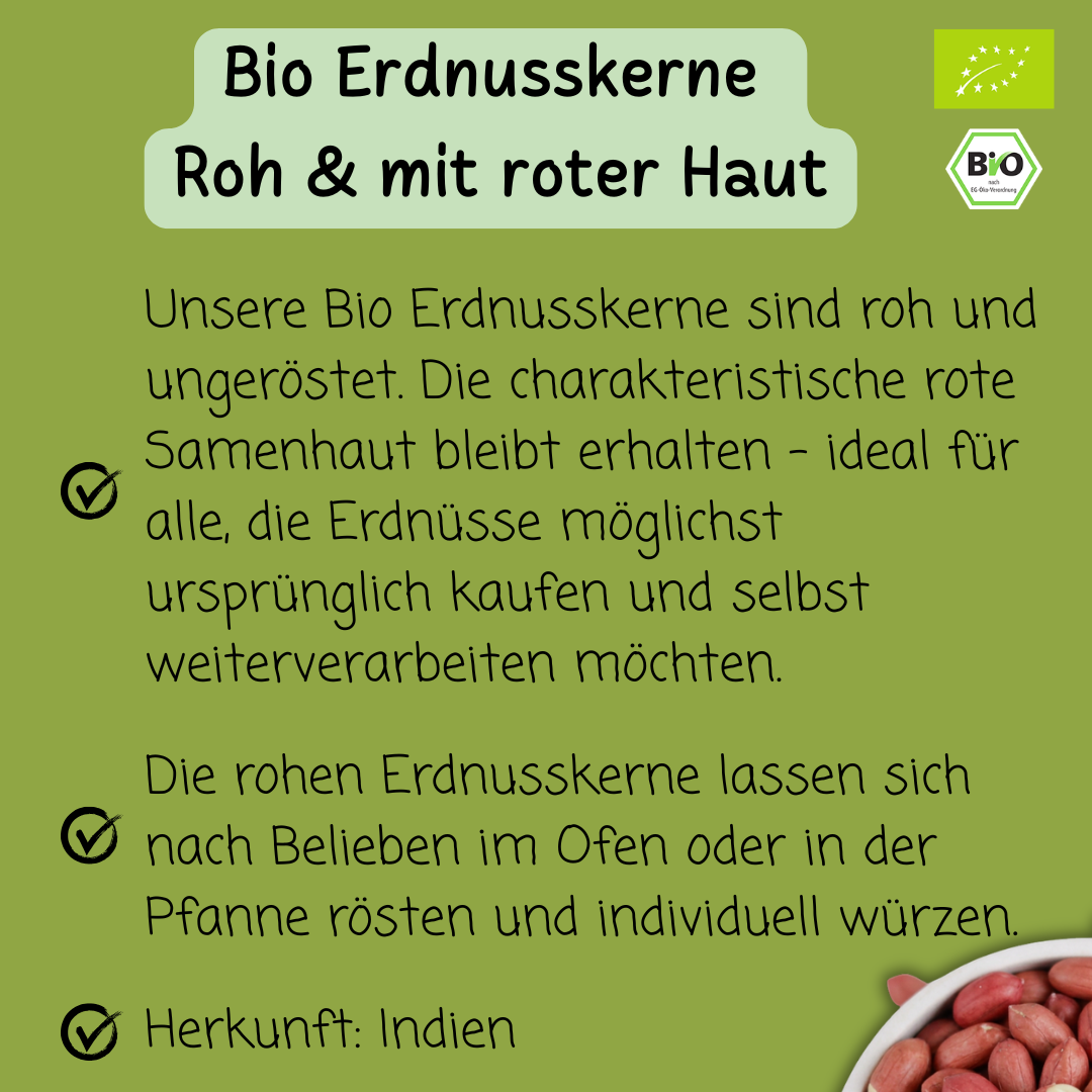 Bio Erdnusskerne | Roh | mit roter Haut