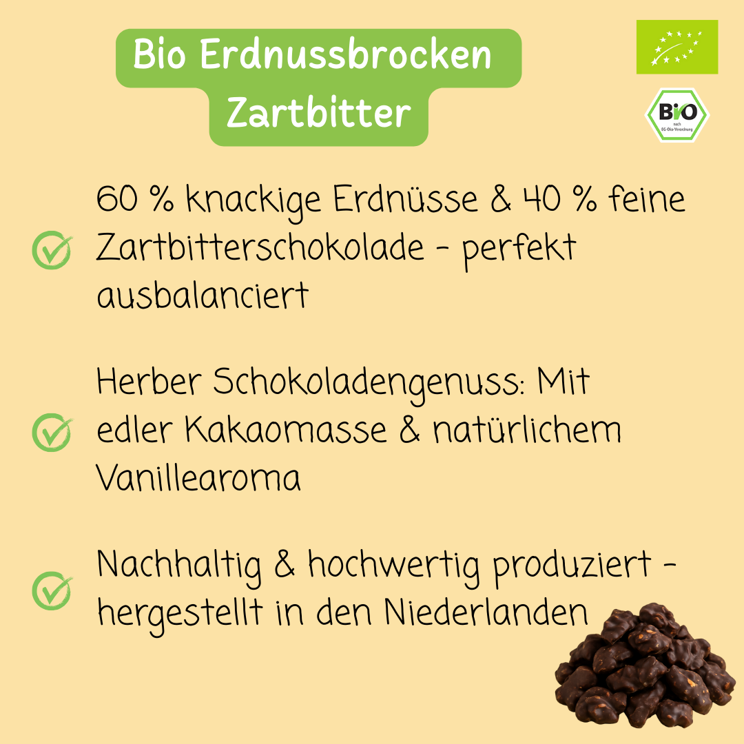 Bio Erdnussbrocken | schokolierte Erdnüsse | Zartbitter | vegan
