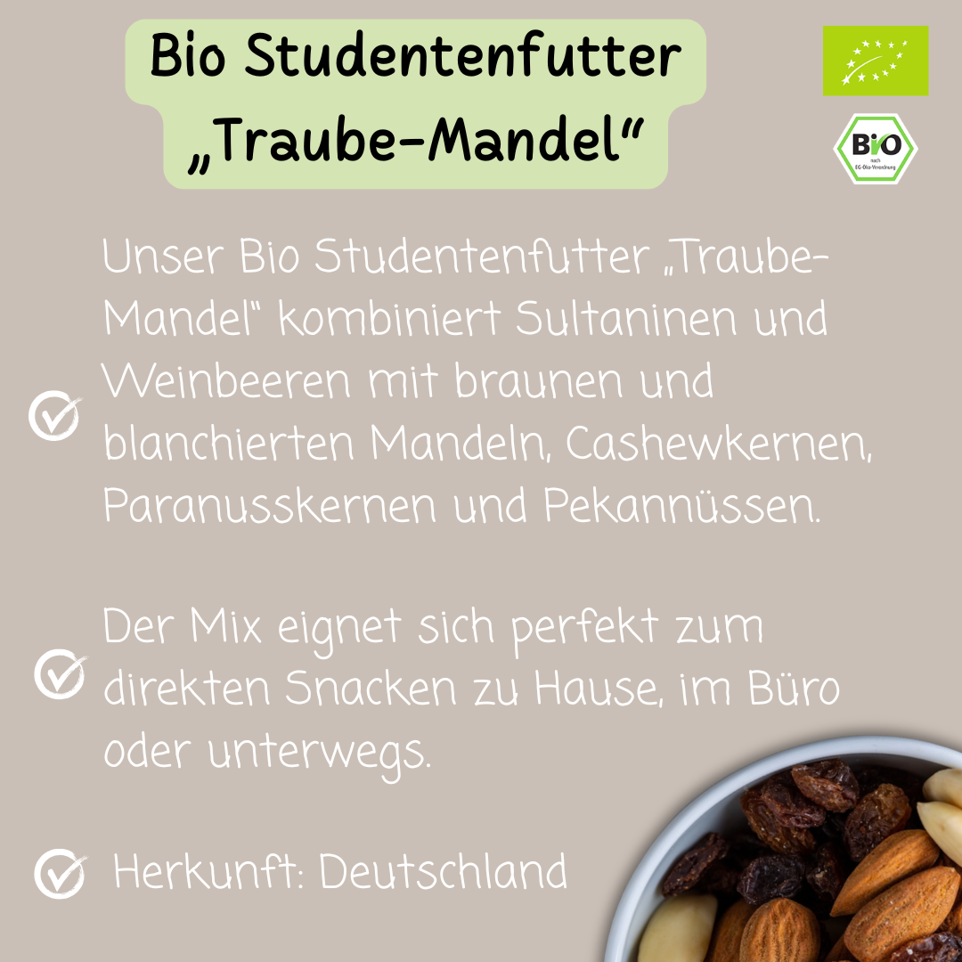 Bio Studentenfutter "Traube-Mandel" | mit Pekannusskernen