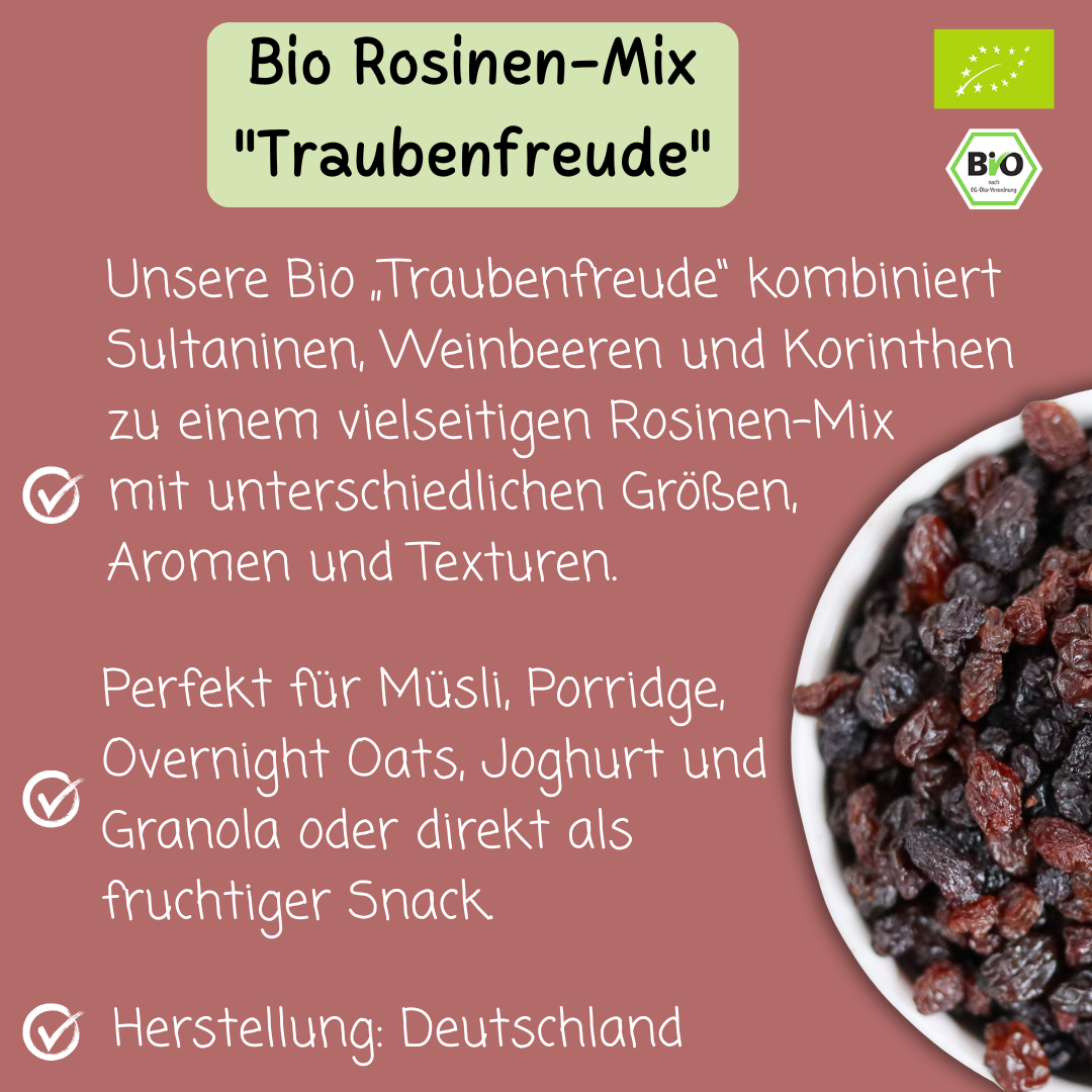 Bio Rosinen-Mix | "Traubenfreude" | mit Sultaninen, Korinthen und Weinbeeren