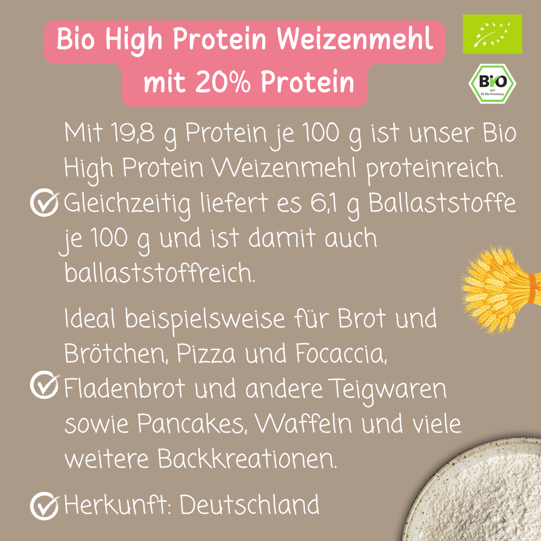 Bio High Protein Weizenmehl | 20% Protein | Zum Backen & Kochen | aus Deutschland