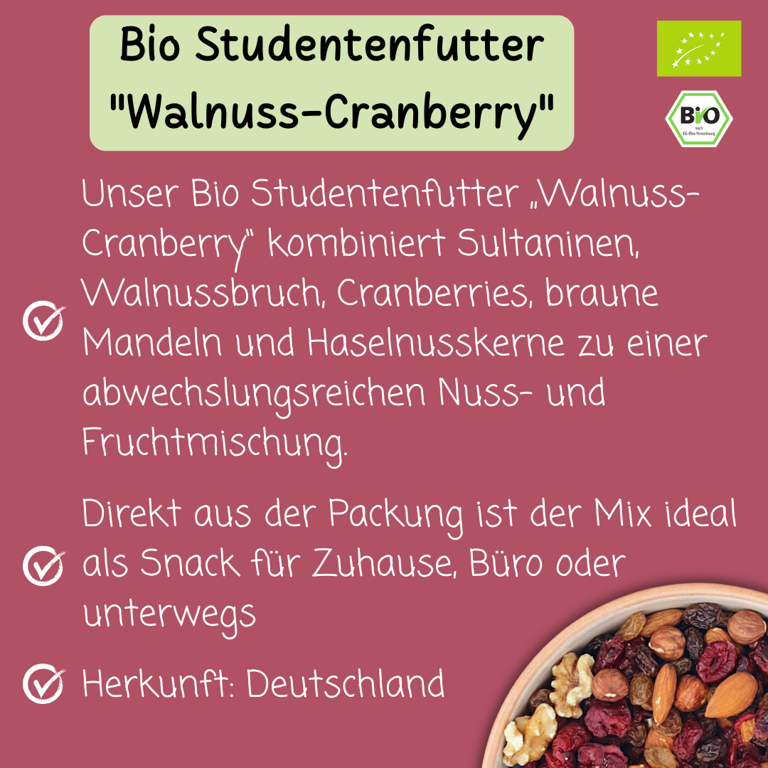 Bio Studentenfutter | "Walnuss-Cranberry" | fruchtig-knackig
