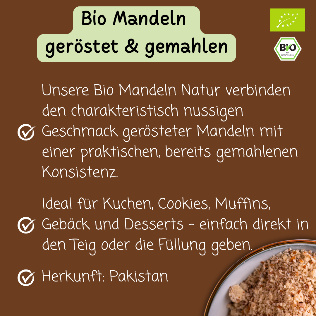 Bio Mandeln | geröstet & gemahlen | Natur | aromatisch-nussig